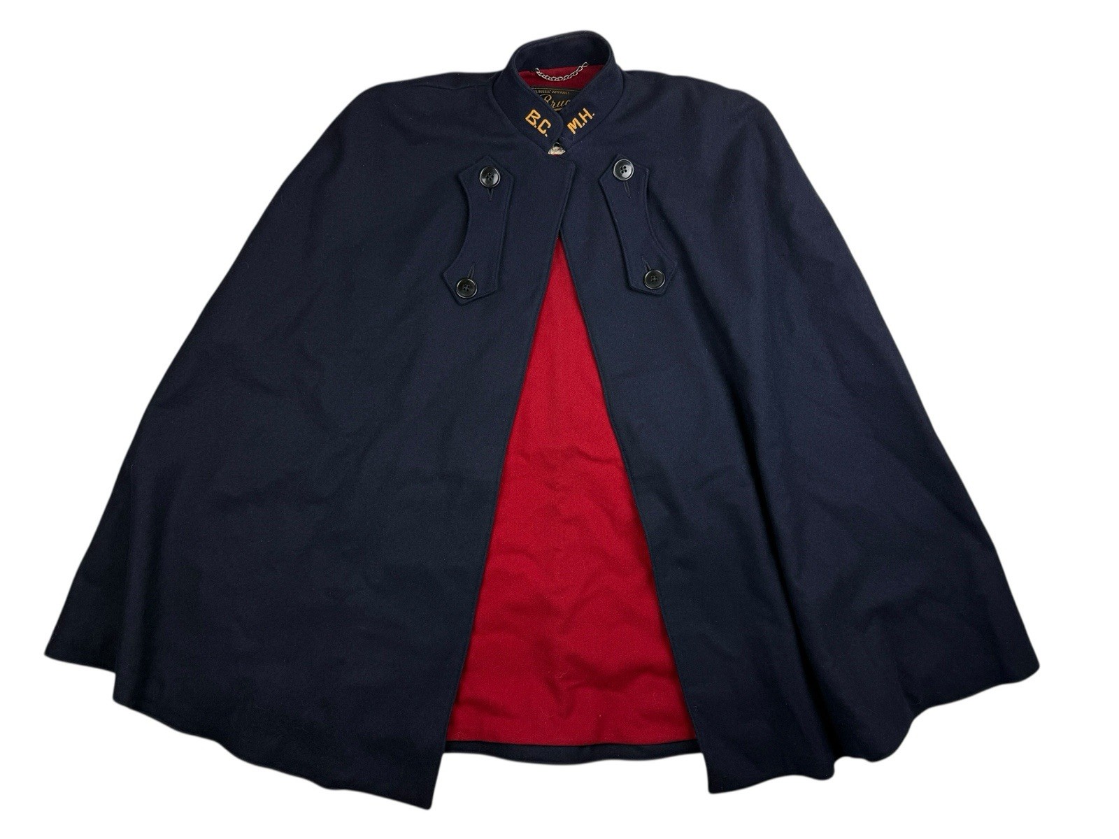 Vintage 40s 50s Bruck&rsquo;s Nurses Apparel Wool Uniform Cape Black Red B.C. M.H.