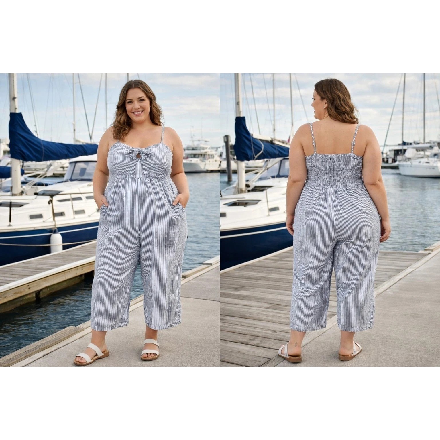 Old Navy Knotted Cami Cropped Jumpsuit–Women XXL-White Linen Blend-Beachy Style