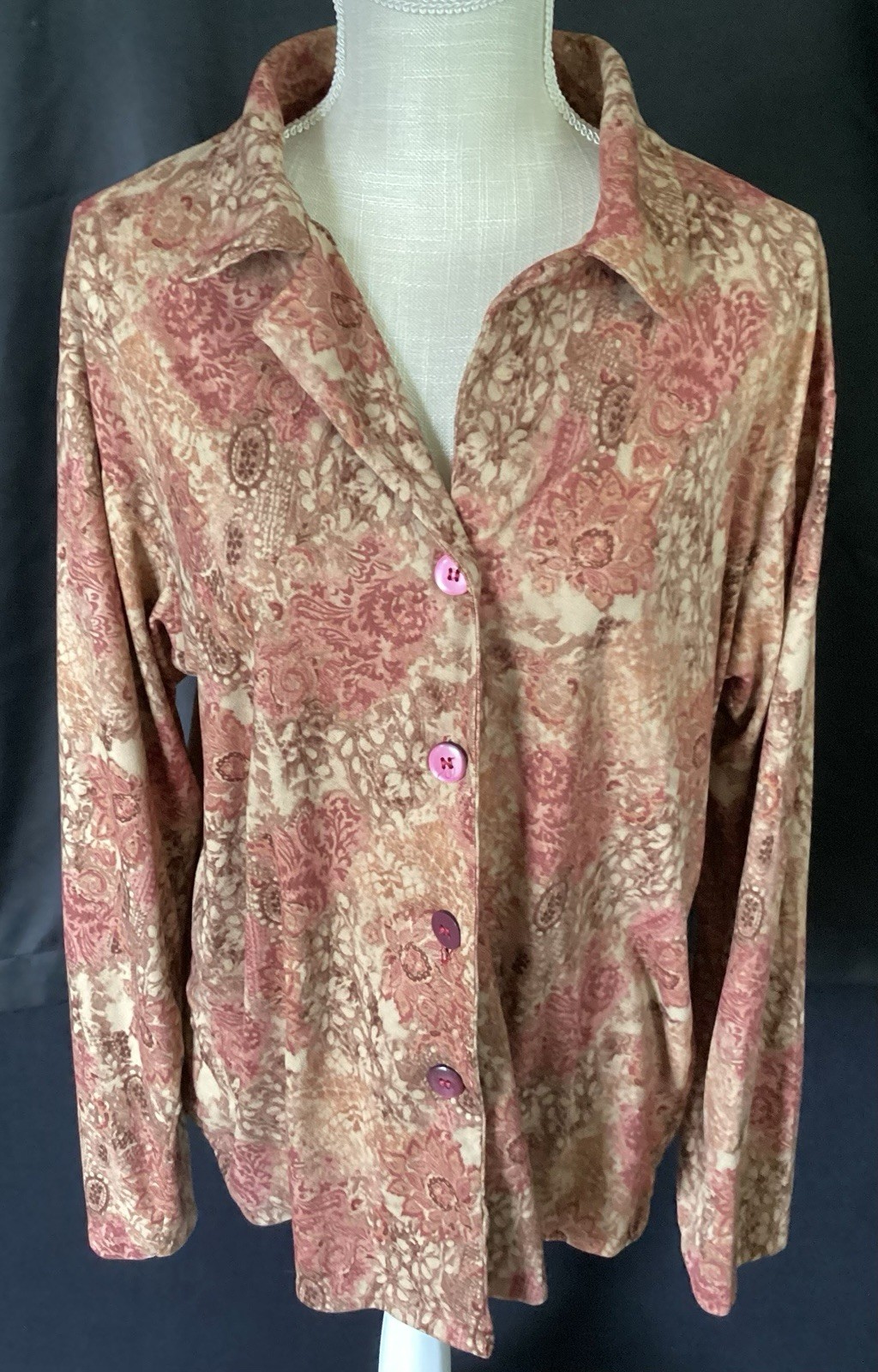 Vintage Velveteen Floral Long Sleeve Button Up