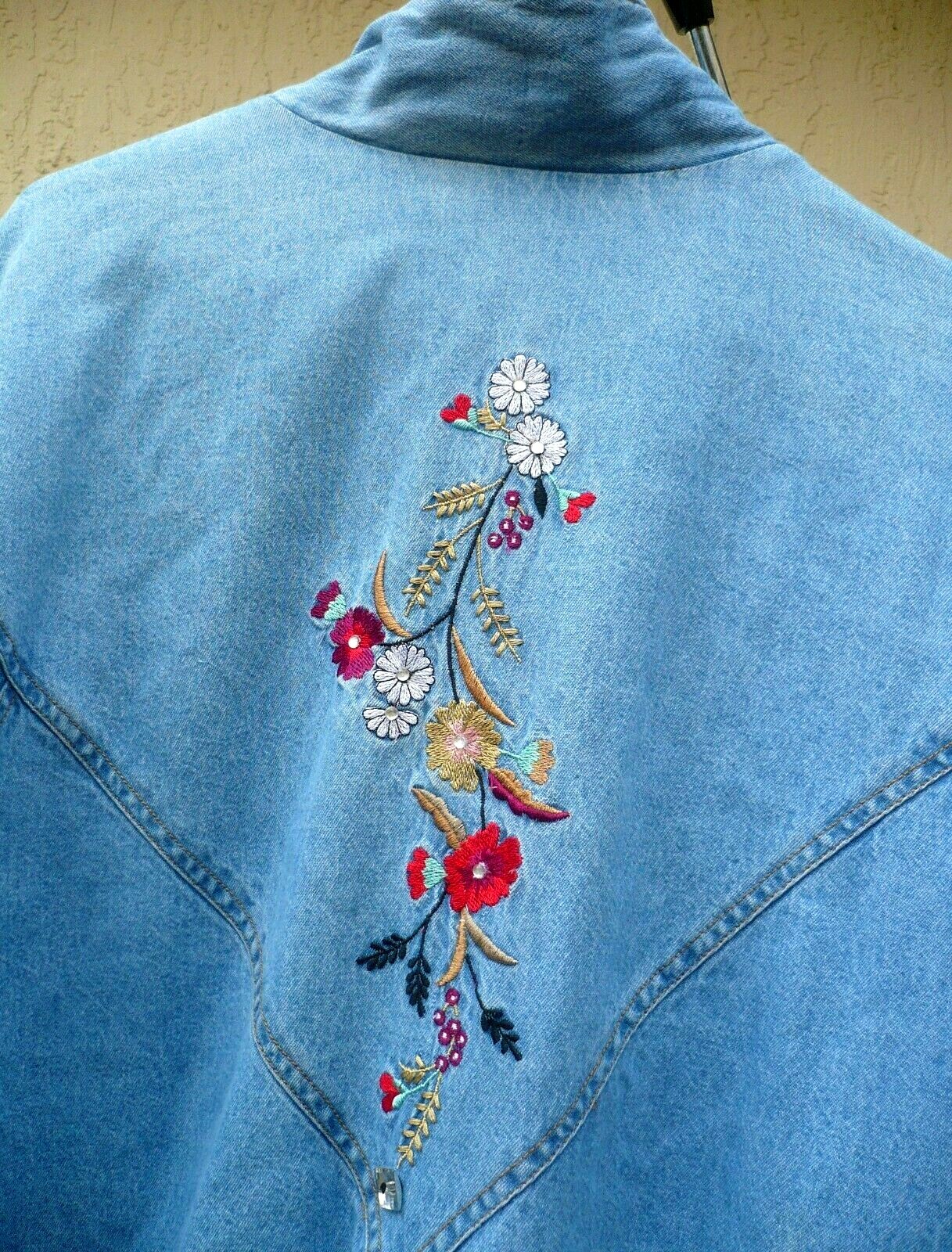 VTG BLAIR 2X PLUS HEAVY DENIM EMBROIDERED FLOWER QUILT LINING BOMBER JACKET LADY