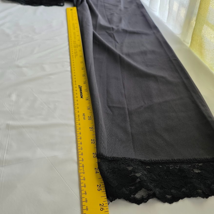 Vintage Nylon Sleepware Pants Medium Black Elastic Waist Lace Hem Grannypants