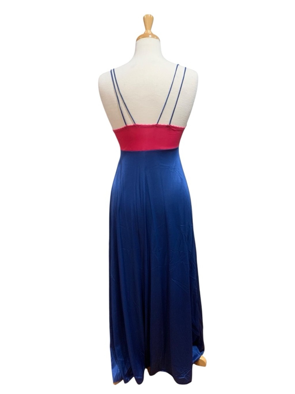 Vntg 70’s Vassarette vneck spaghetti strap maxi Chemise & Slip S Blue Pink