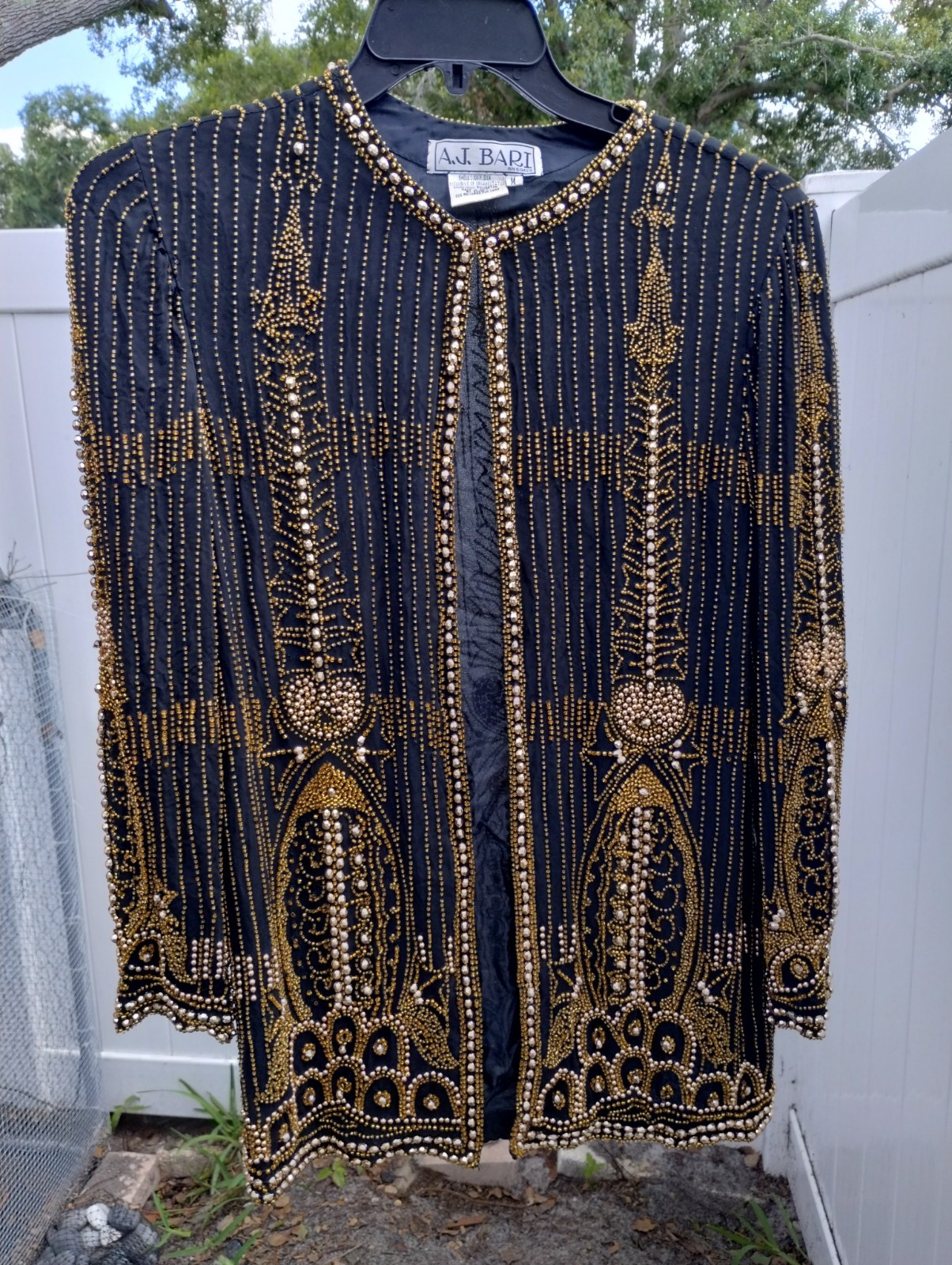 Vtg AJ Bari Beaded Sequin Evening Jacket Art Deco Cocktail Party Top Size L