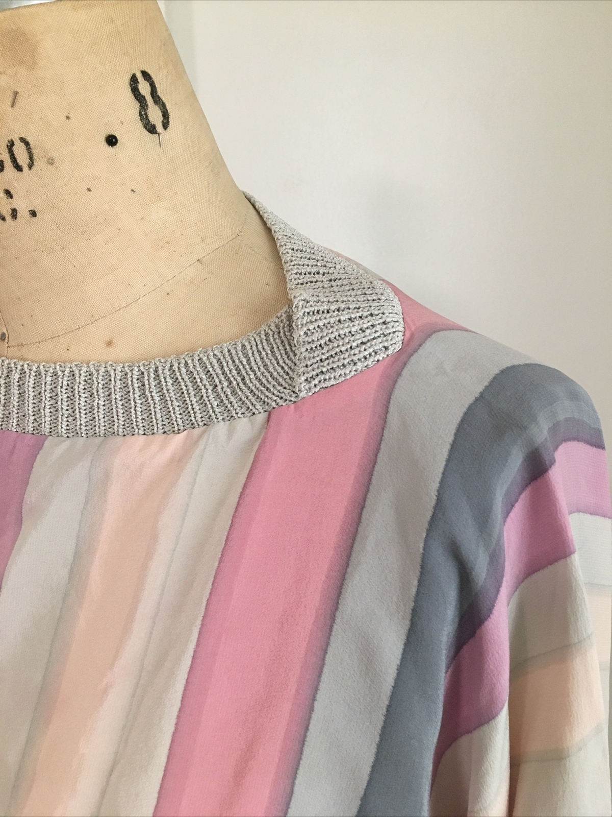 CHARLOTTE WASHED SILK STRIPED BLOUSE DOLMAN SLEEVE VINTAGE