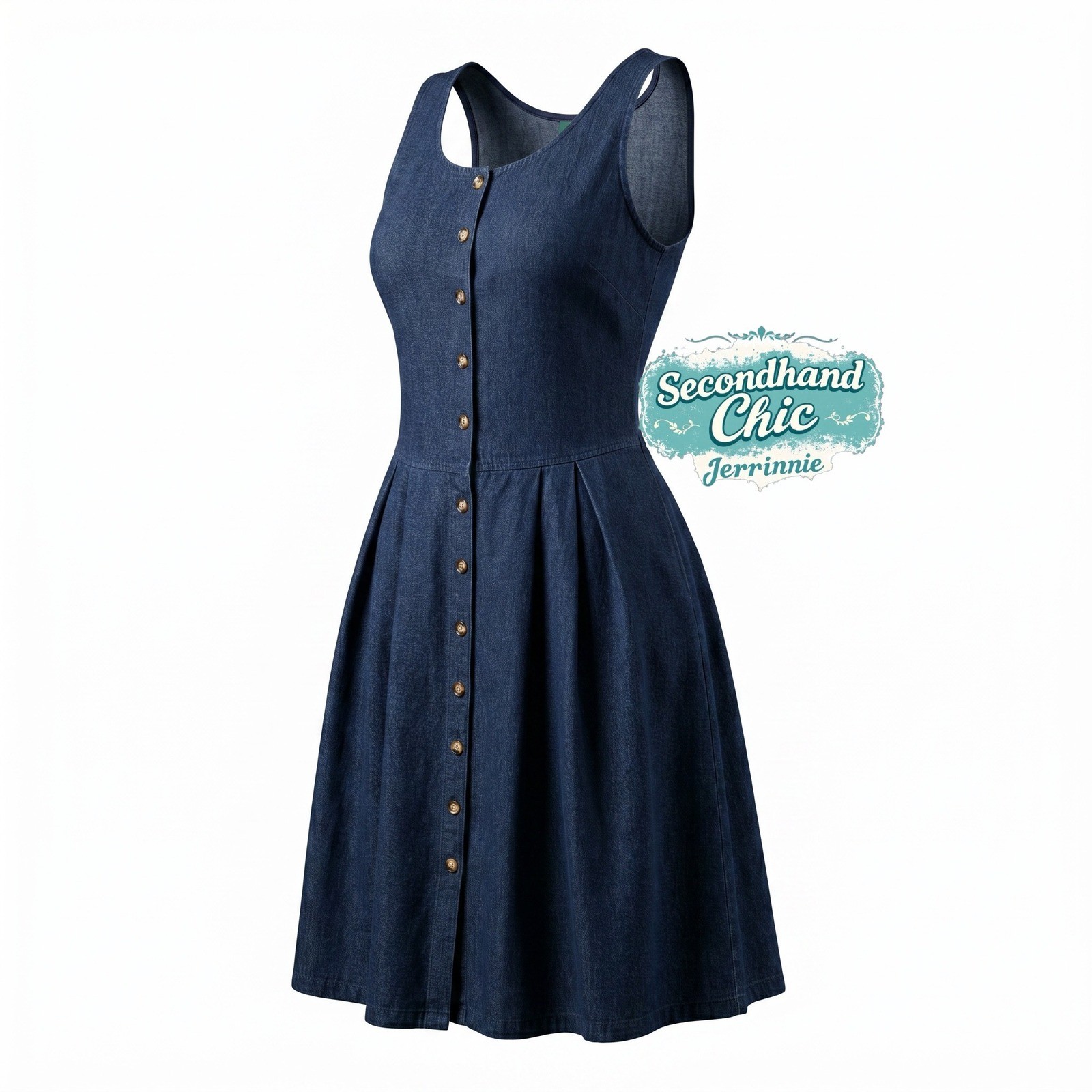Willowbend Vintage Denim Maxi Dress Size 22 Button Front Made in USA Dark Wash