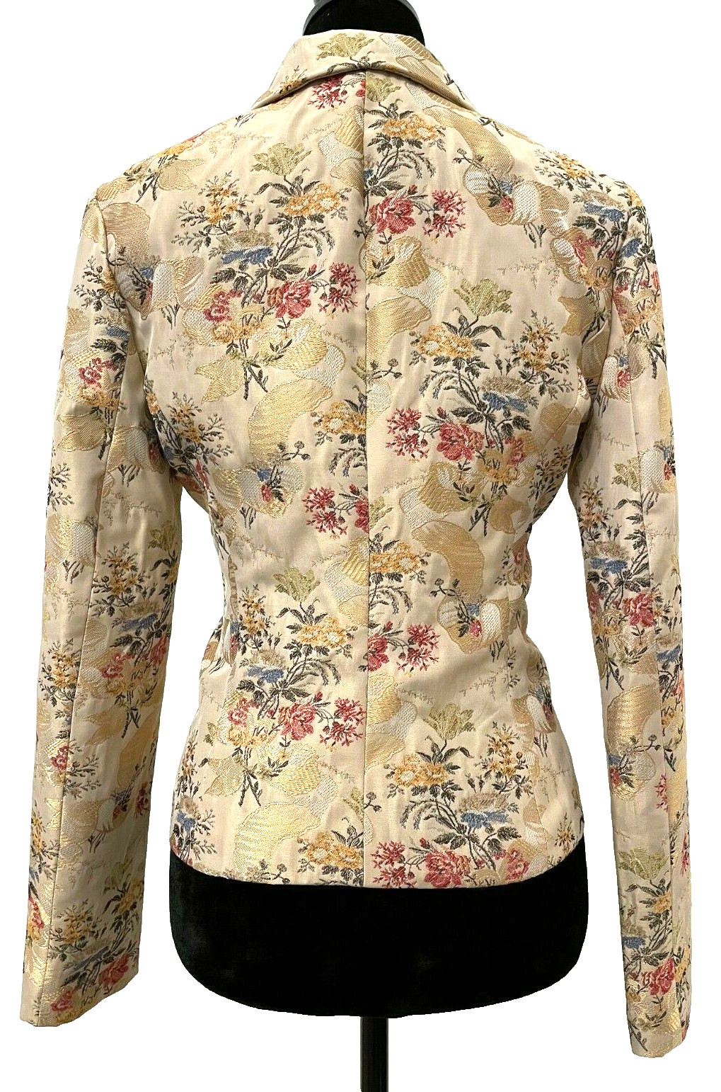Vintage Cache Womens Oriental Evening Jacket Sz 6 Beige Floral Metallic Brocade