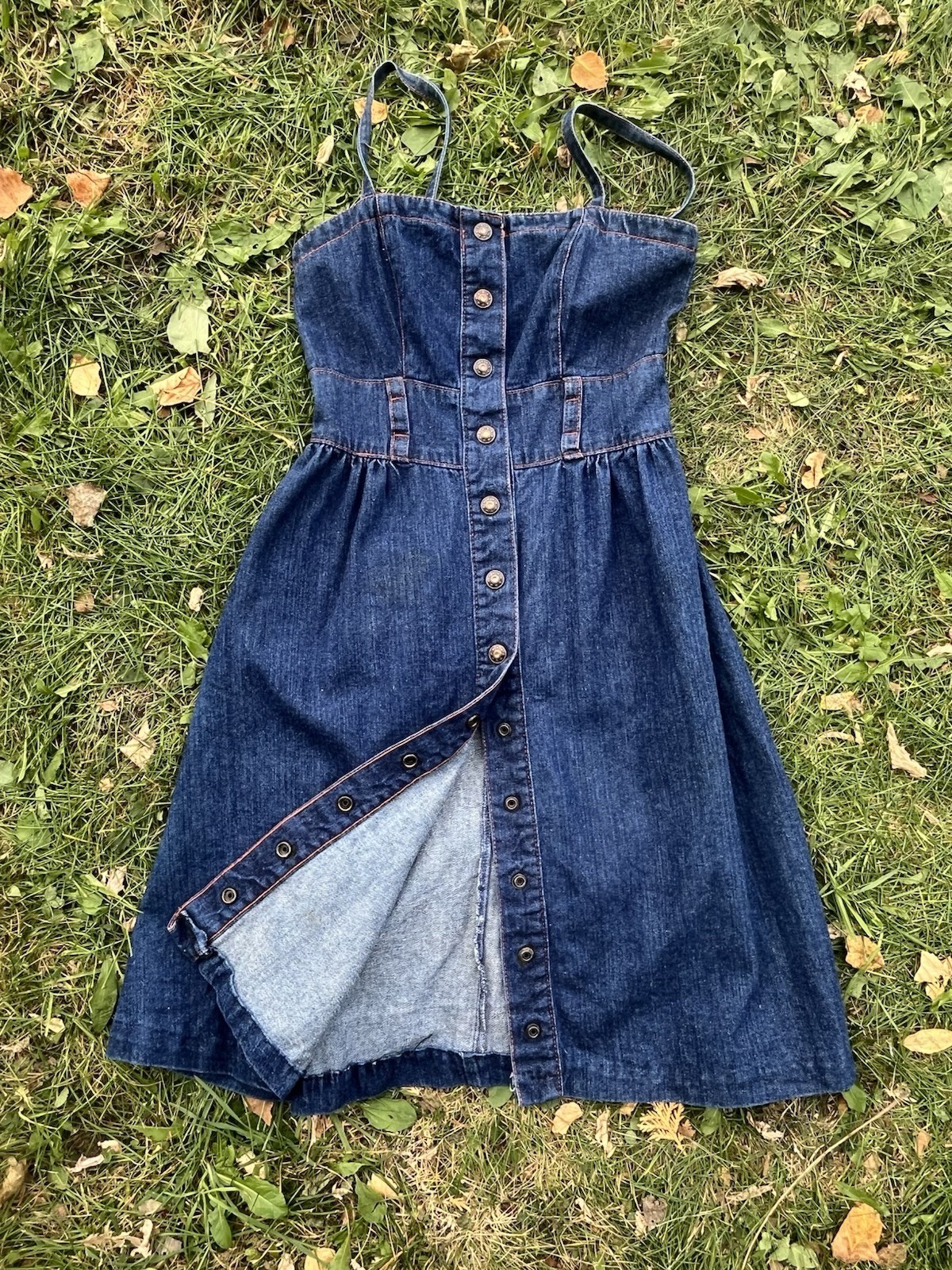 1970s Joni Blair 100% Cotton Denim Dress Knee Length Snap Closure