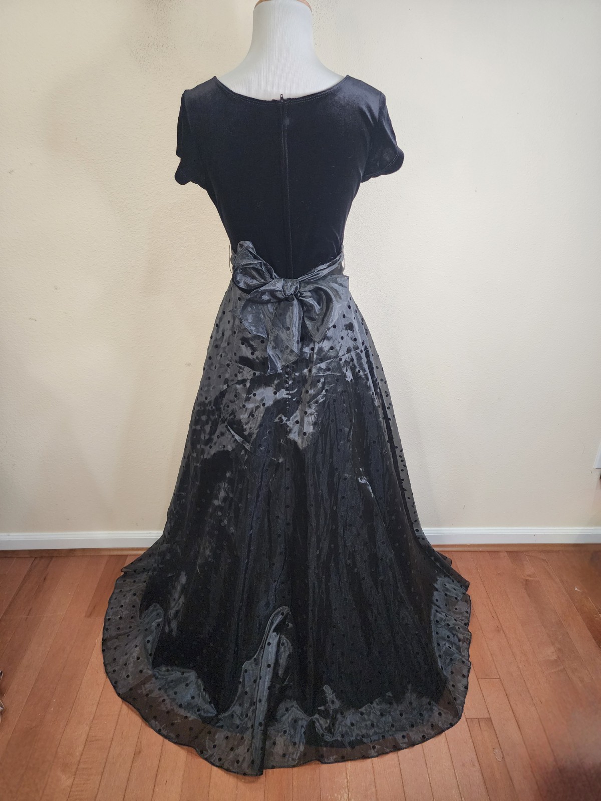 Vintage Velvet Organza Belted 5/6 Short Sleeve Polka Dot Whimsical Fairy Dress