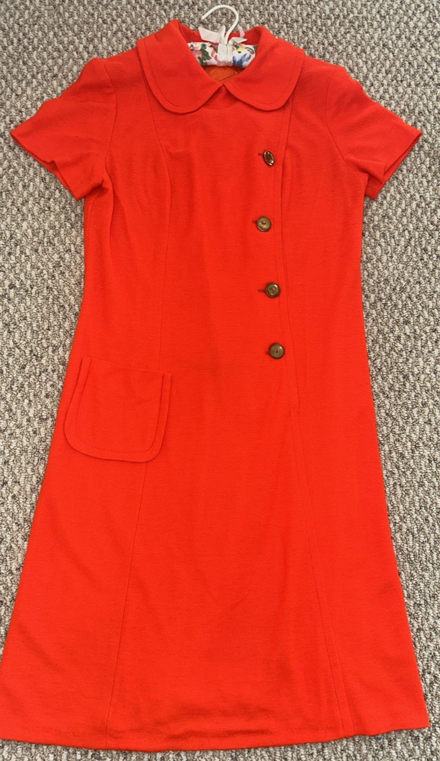 Vintage 1960S Coral A-LIne Knit Pocketed Peter Pan Collared « Scooter » Dress~