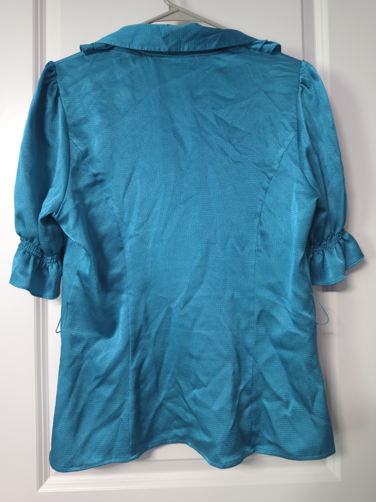 CHIME Women&rsquo;s 80s Vintage Turquoise Ruffle Button Up Dress Shirt Size L