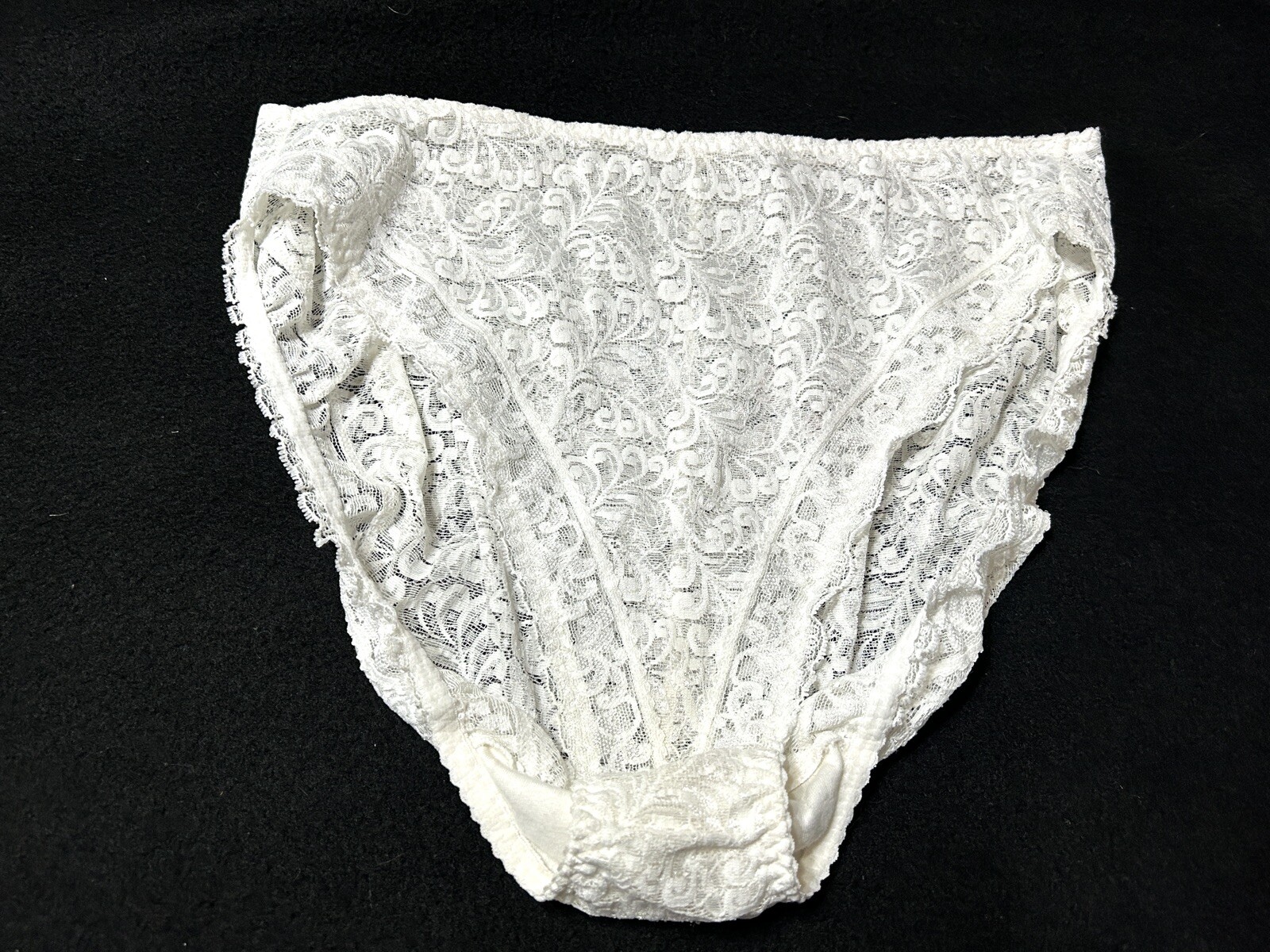 Vtg WARNER&rsquo;S 00312 Sheer Floral Chantilly Lace Hi Leg XXL White Panties #66