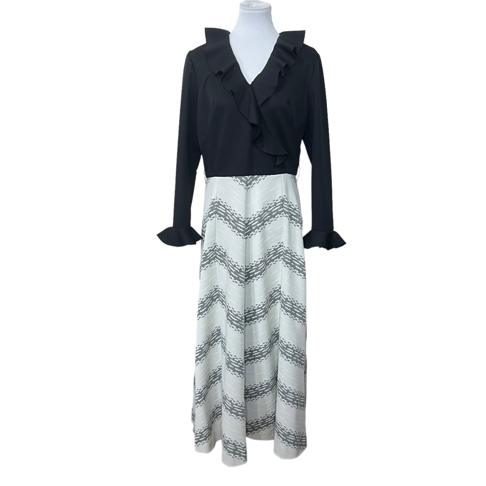 Vintage 60s Alfred Werber polyester Double knit maxi dress with Shawl Collar S/M
