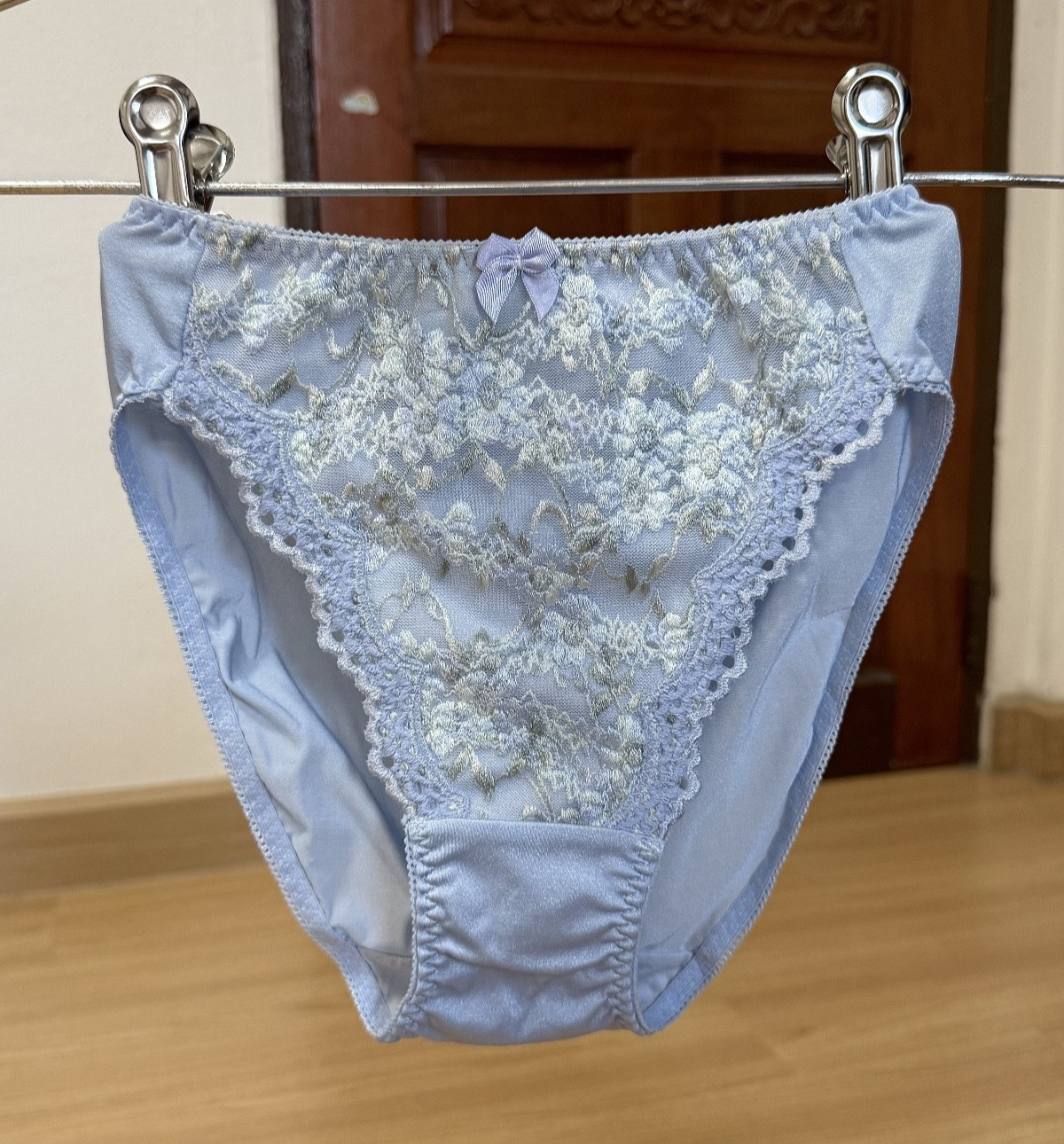 Vintage Powder Blue Nylon Panties High Waist Sissy Bikini Silky Lace Brief Sz.5
