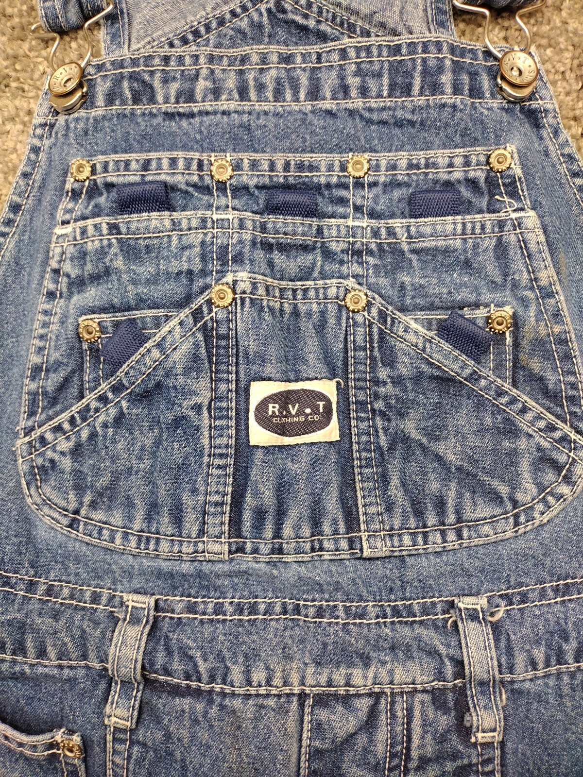 VTG RVT Denim Straight Leg Light Wash Jean Carpenter Bib Overalls Women&rsquo;s M Y2K