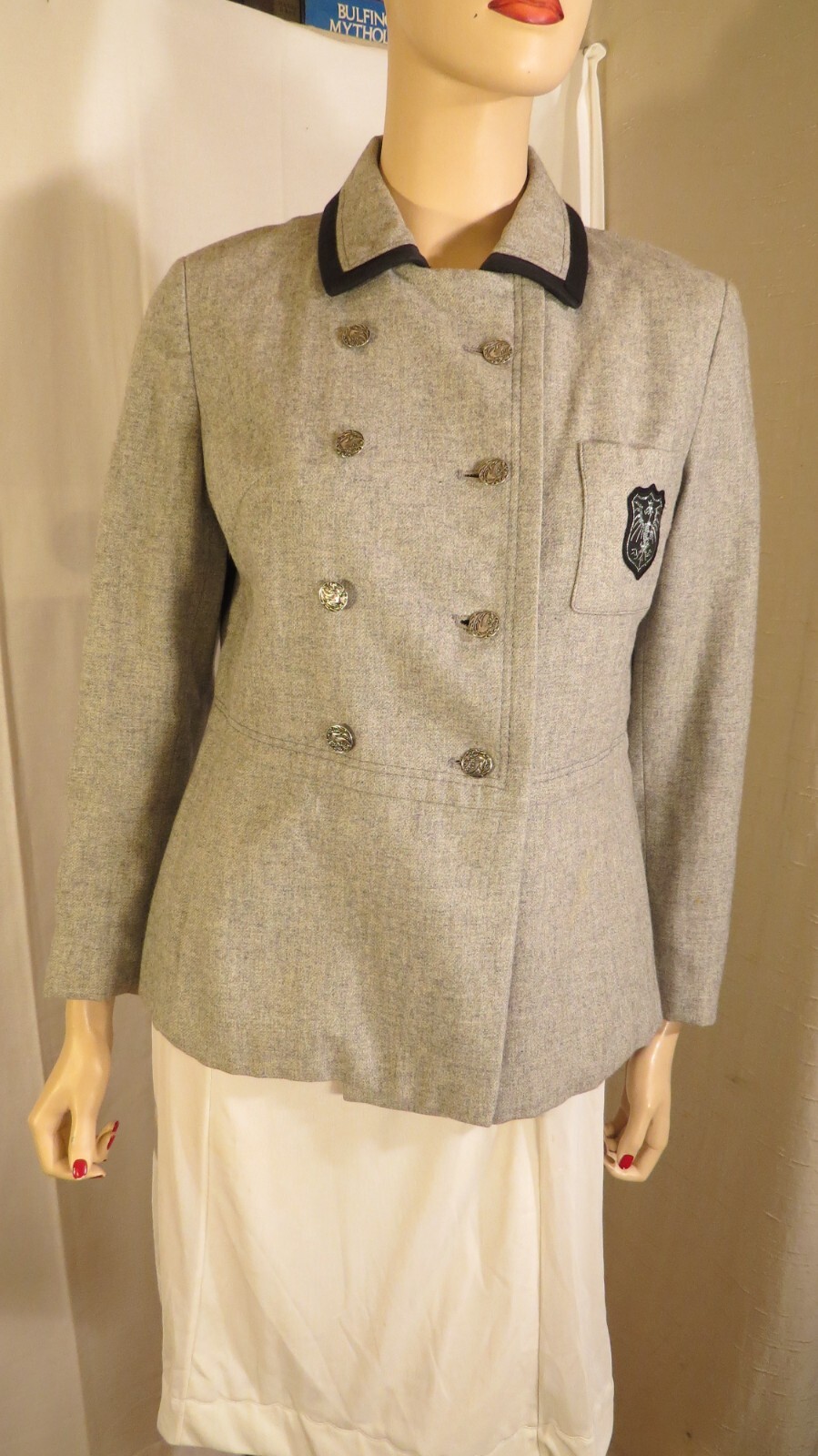 Vintage 40&rsquo;s Gray Wool Jacket Made in Germany with Crest sz S