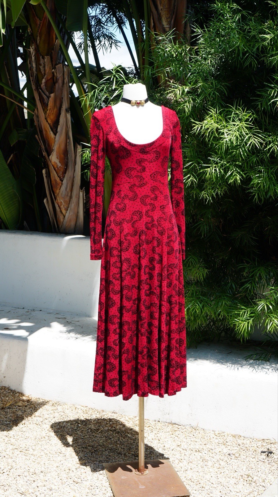 vintage 90s betsey johnson Maxi Long Sleeve Red Grunge dress 8 M
