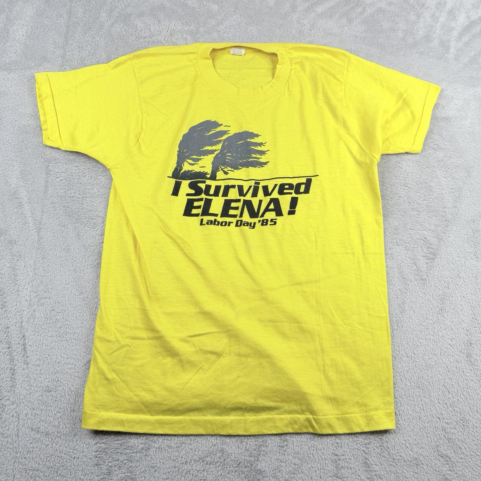 Vintage Screen Stars “I Survived Elena! Labor Day ‘85” T Shirt Size Large Yellow