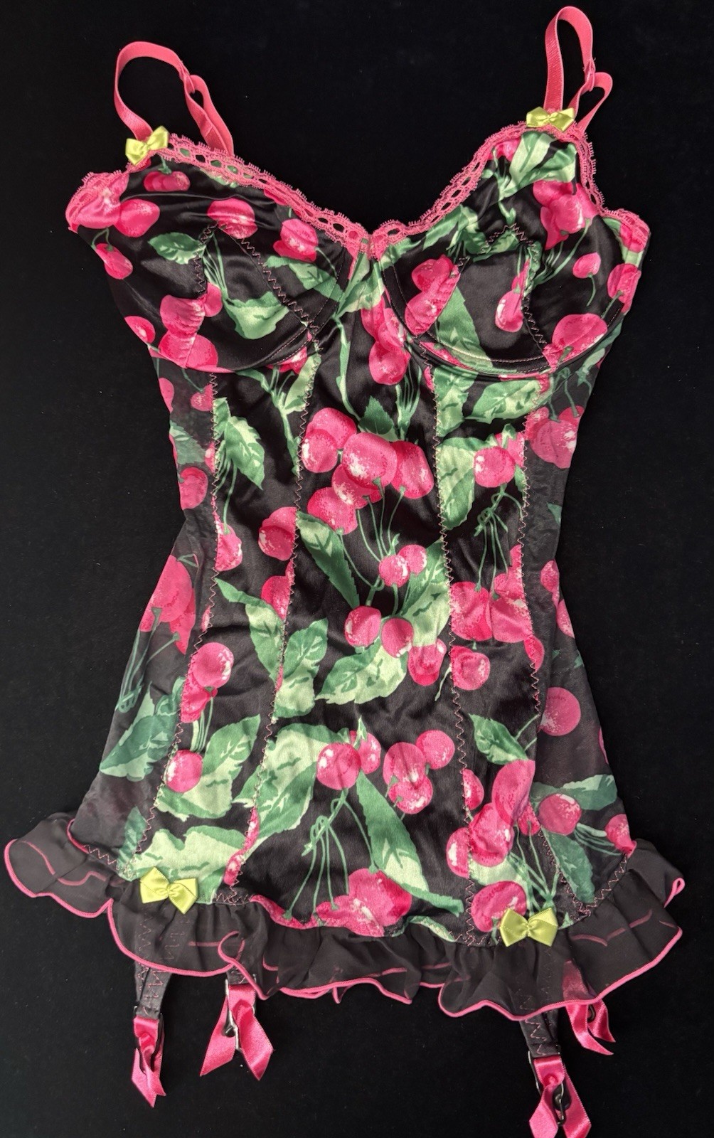 Vintage Victoria’s Secret Second Skin Satin Cherry Sissy Teddy 36D NWT