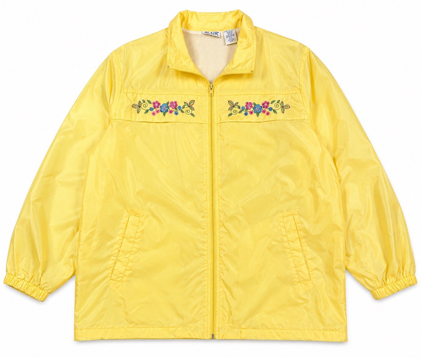 Vintage Blair Windbreaker Jacket Yellow Floral Embroidered XL 90s Nylon