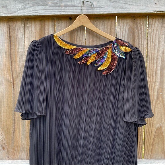 Vintage Risa Ann New York Black Pleated Embellished Dress