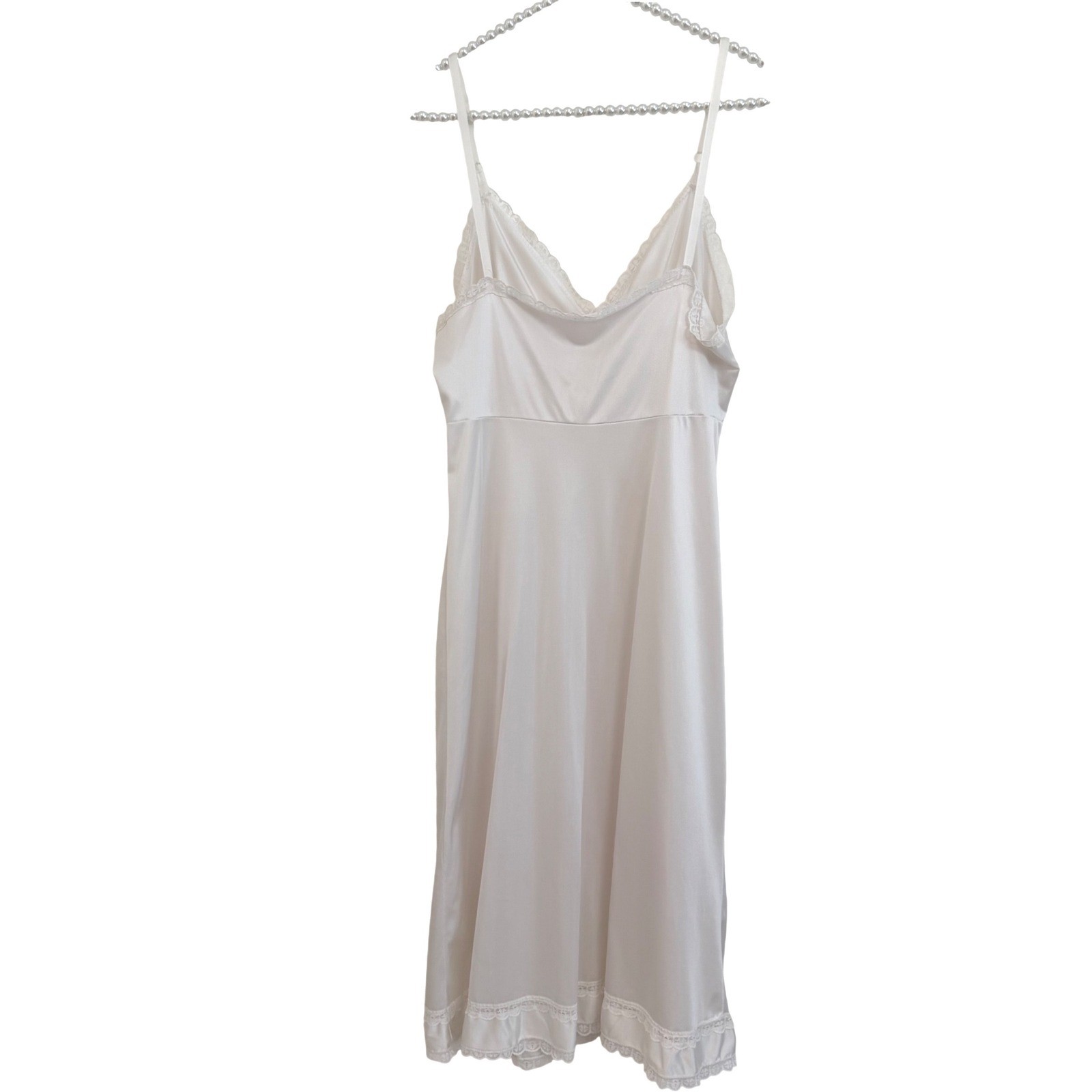 Sears Vintage White Nylon Full Slip Dress Lace Trim Adj Straps Size 34 Coquette