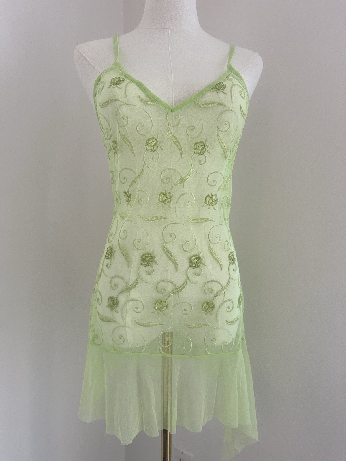 La Perla 💚 Sheer Lime Green Embroidered Slip Dress