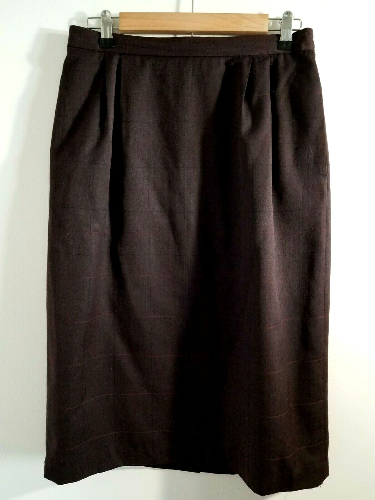 Vintage EH Woods Skirt Women&rsquo;s Size 14 Straight Midi Lined Brown Black Check