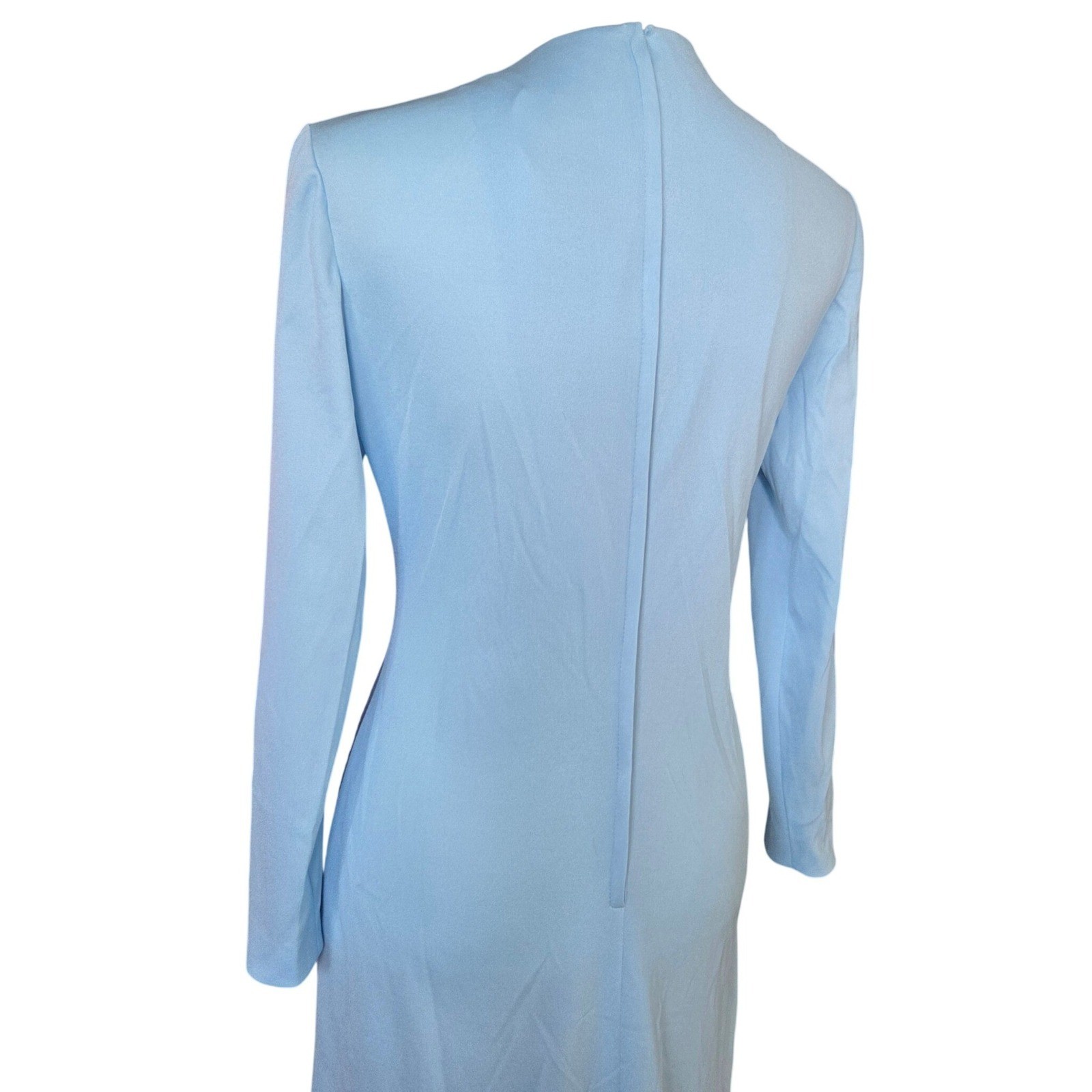 VTG 70s Felix Arbeo B Altman Blue Twist Maxi Dress Disco Goddess Gown Plunge