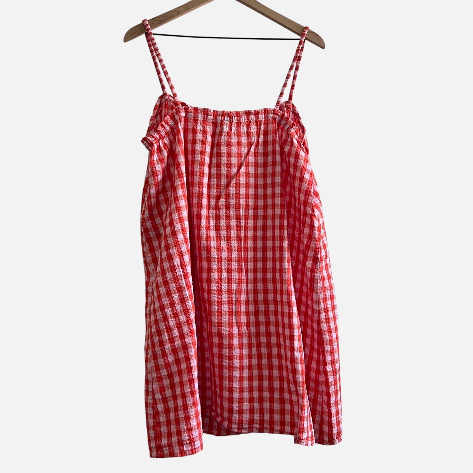Vero Moda Pink Red Gingham Seersucker Mini Dress L/XL Cotton Cottagecore