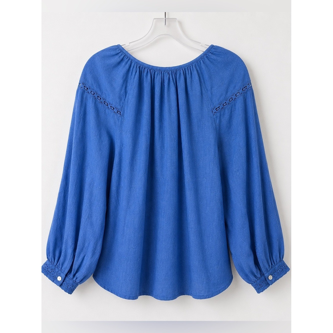 Old Navy Blue Embroidered Boho Peasant Blouse Lace Button Front Women&rsquo;s Large