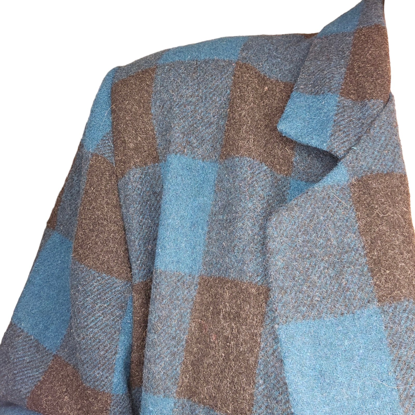 80s 90s Wool Blend Plaid Checkered Teal Blue Dark Gray Blazer Boyfriend Fit M/L