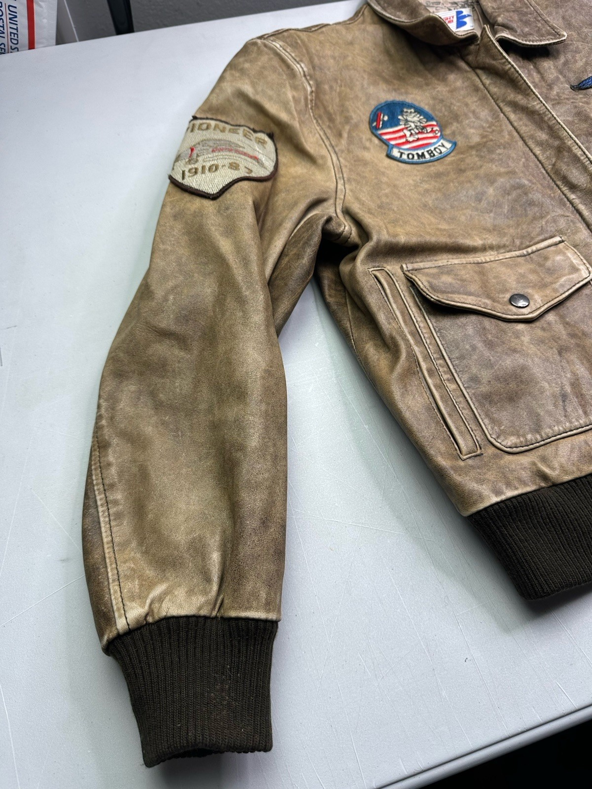 Brown Leather Bomber Jacket Unisex Size Medium By The Flight Club Made in Korea