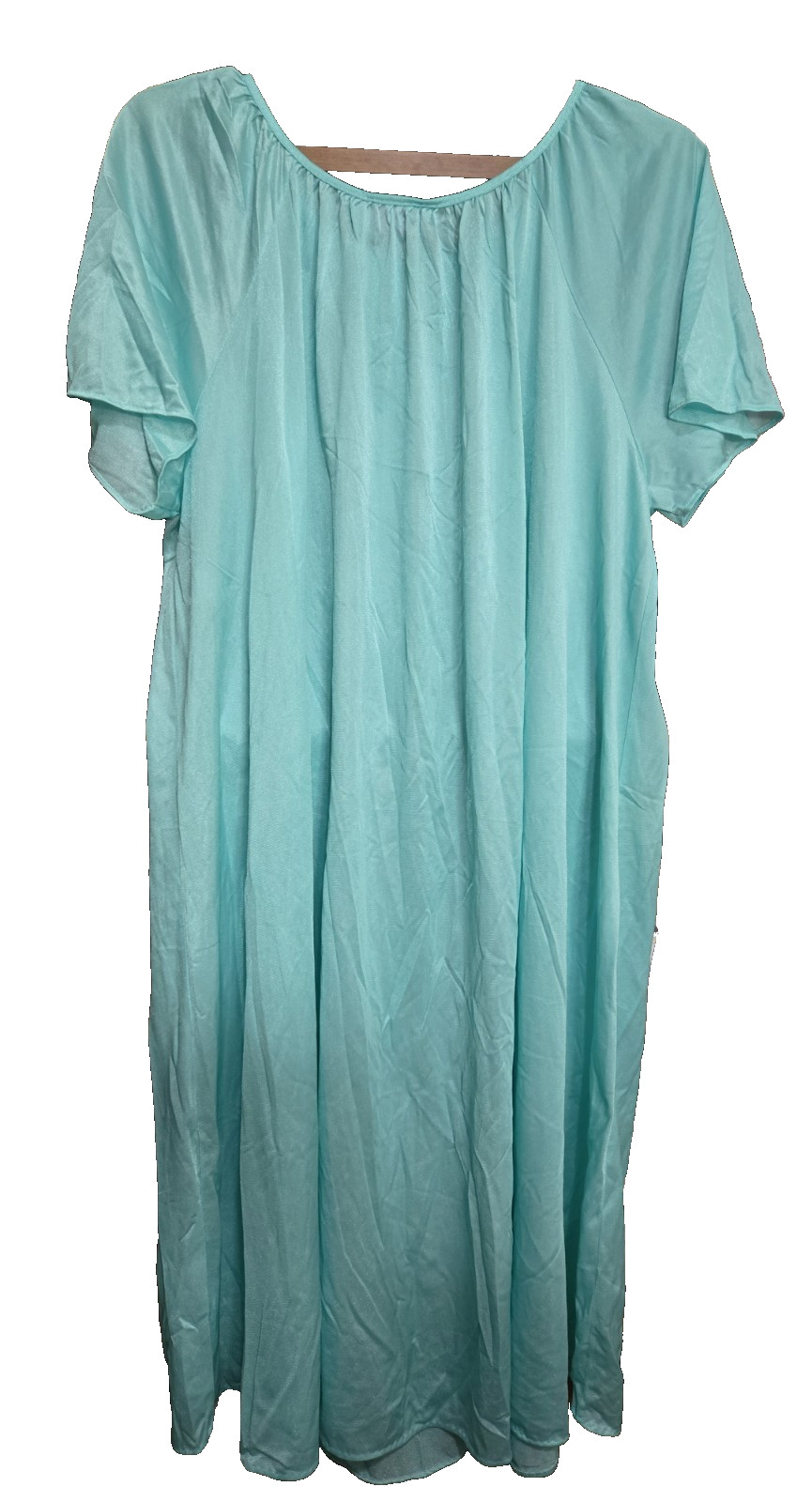 Vtg Sears Nightgown Carriage Court Soft 100% Nylon Aqua One Size Fits All