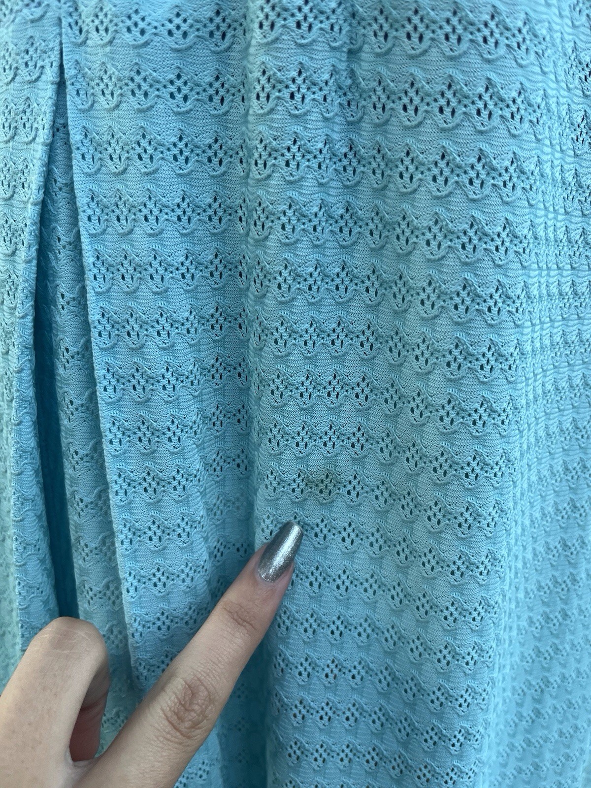 Vintage 60’s Mod Aqua Blue Polyester Knit Button Detail Dress S/M