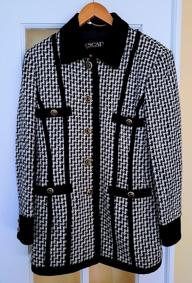 ESCADA by Margaretha Ley Houndstooth Blazer Jacket Tweed Velvet Size 40