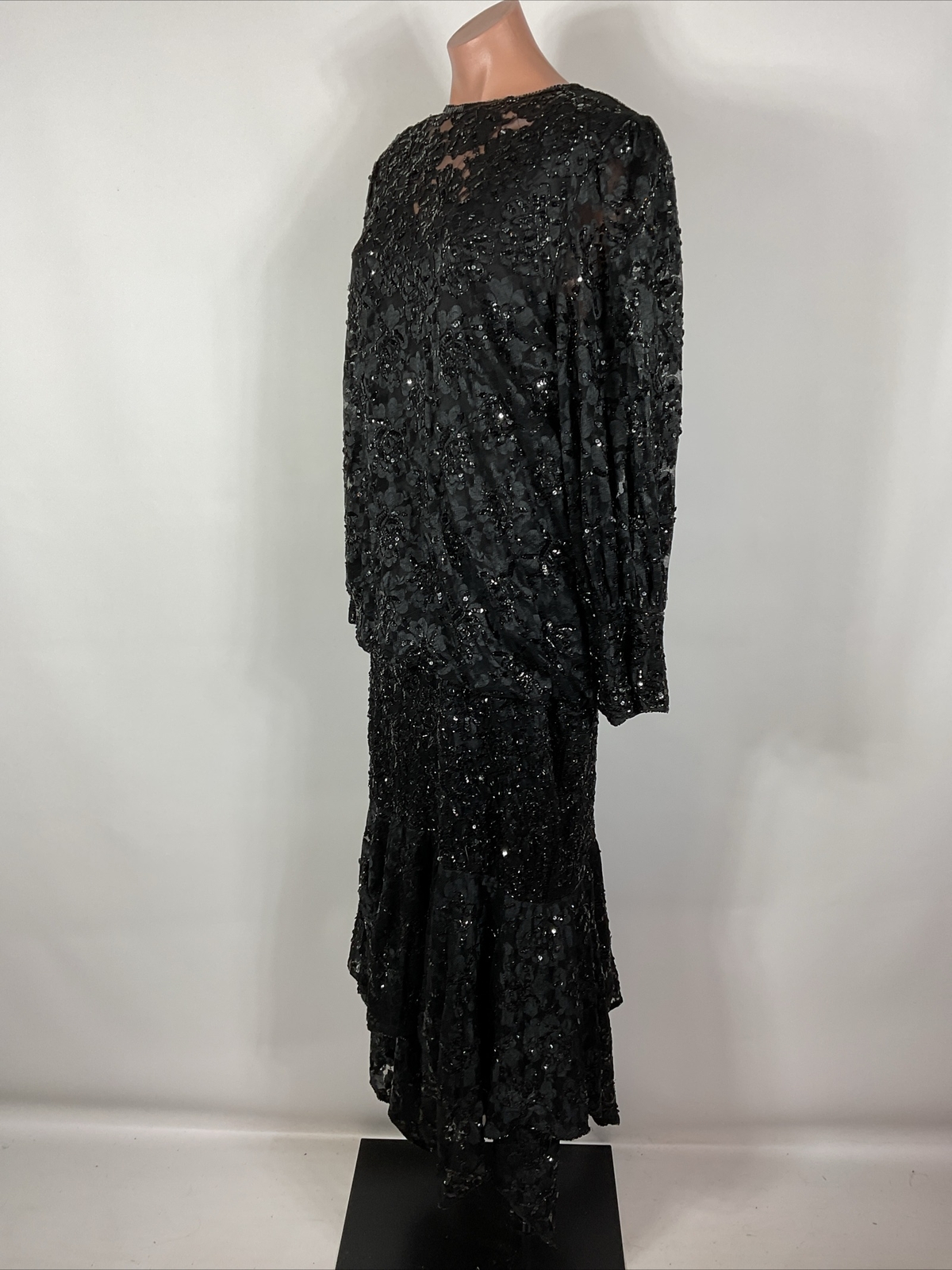 Creative Creations Vintage 80s Sequin Beaded Puff Sleeve Illusion Neck Blouson L