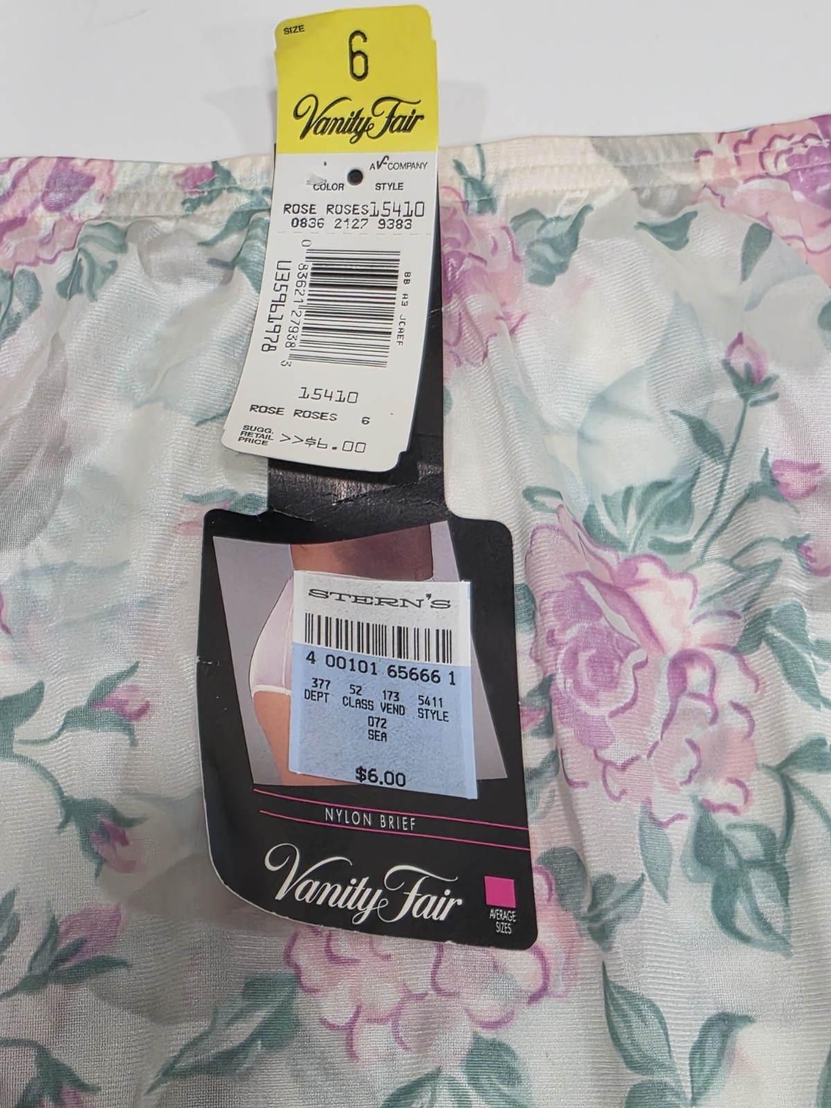 Vanity Fair Vintage Pink Green White Rose Flower Nylon Cotton Panties Size 6 NWT