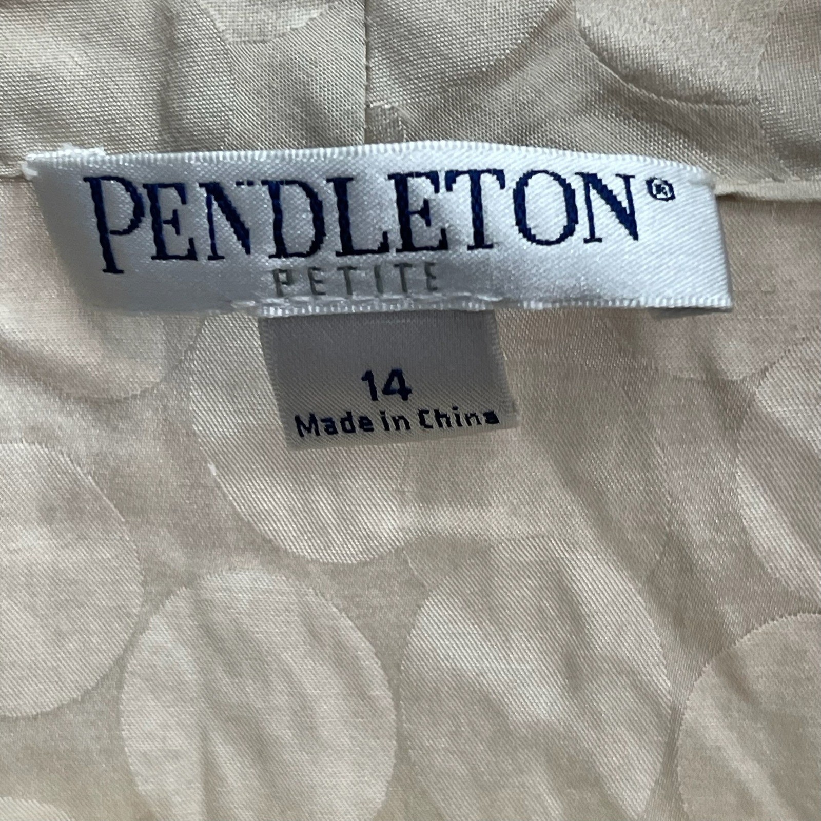 Pendleton Petite Vintage Champagne Beige Polka Dot Tie Neck Blouse Top Size 14P