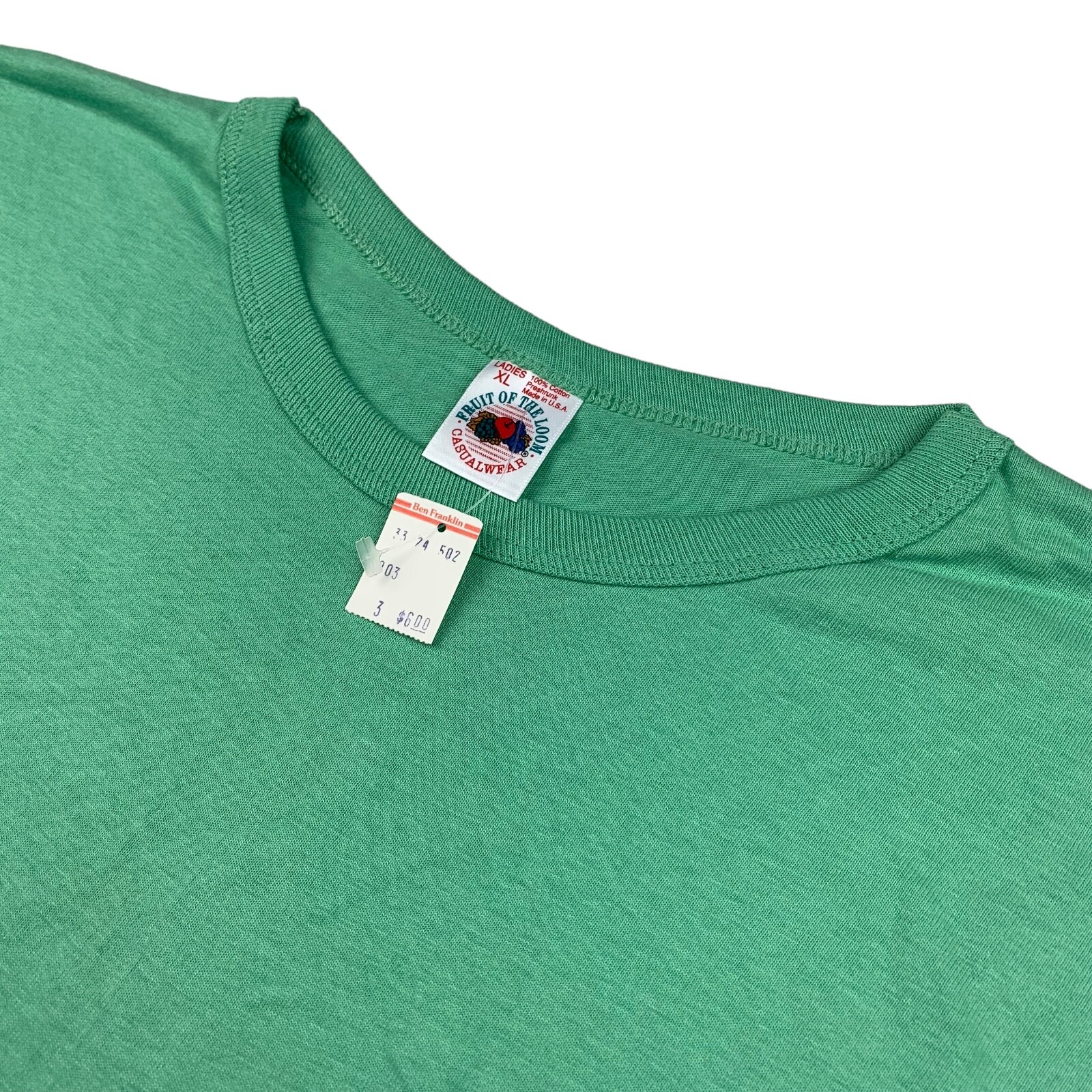 NEW VTG Fruit of the Loom Women&rsquo;s Blank Single Stitch T-Shirt Green • USA • XL