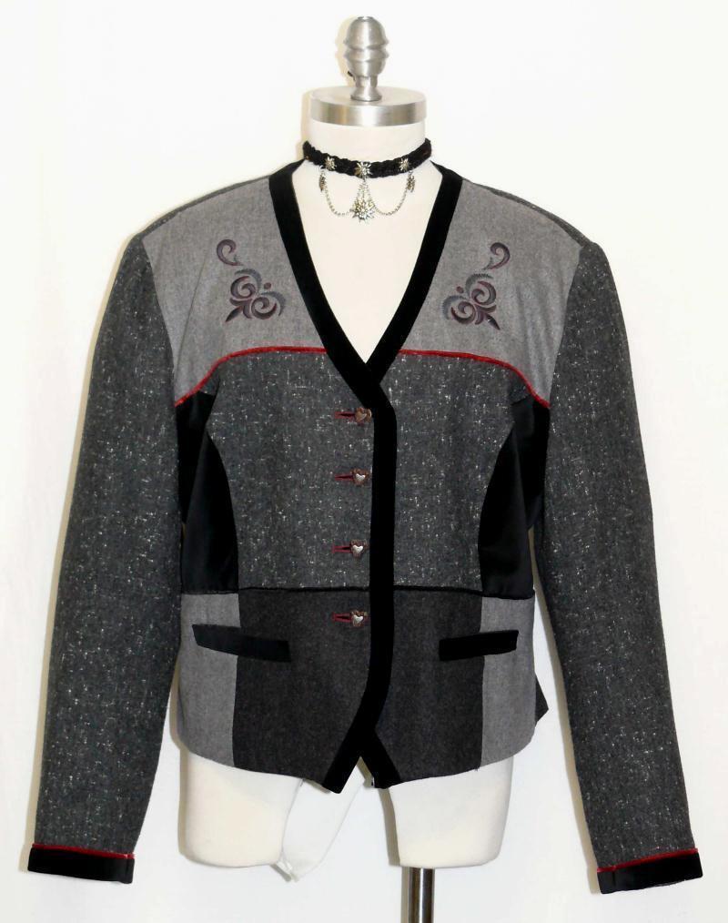 GRAY & BLACK / WOOL & VELVET Trim German Women Riding Dress Suit JACKET 46 16 L