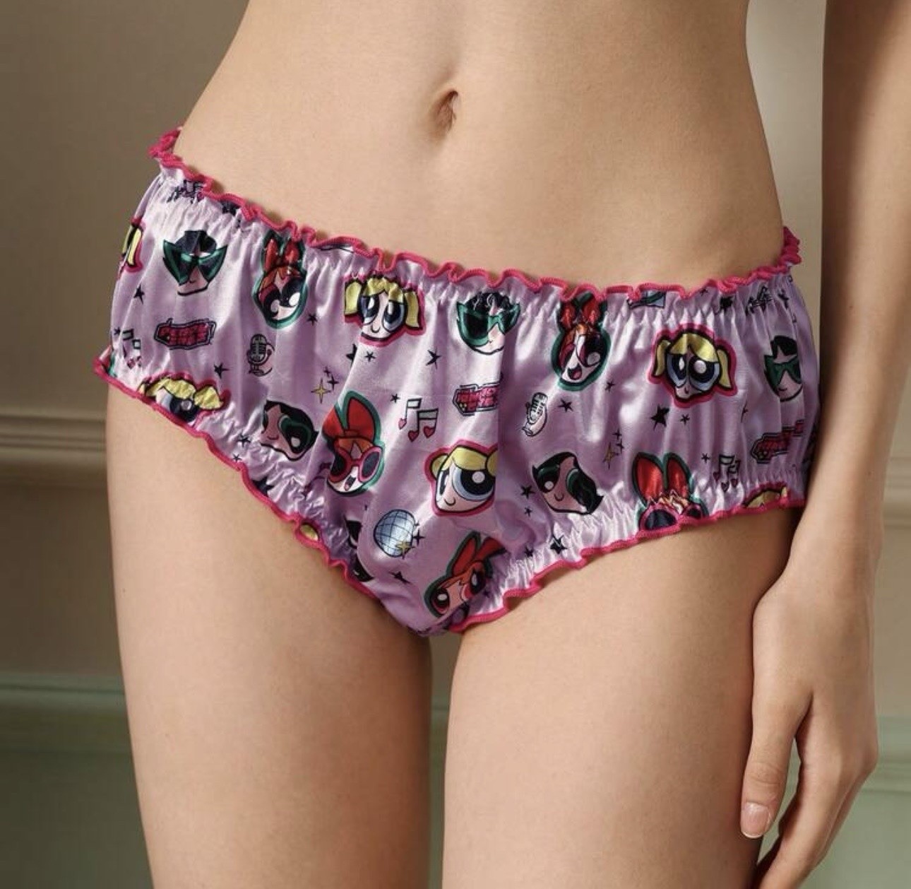 NEW Glossy Satin Crinkle Edge Powerpuff Girls Y2K Theme Bikini Brief Panties XL