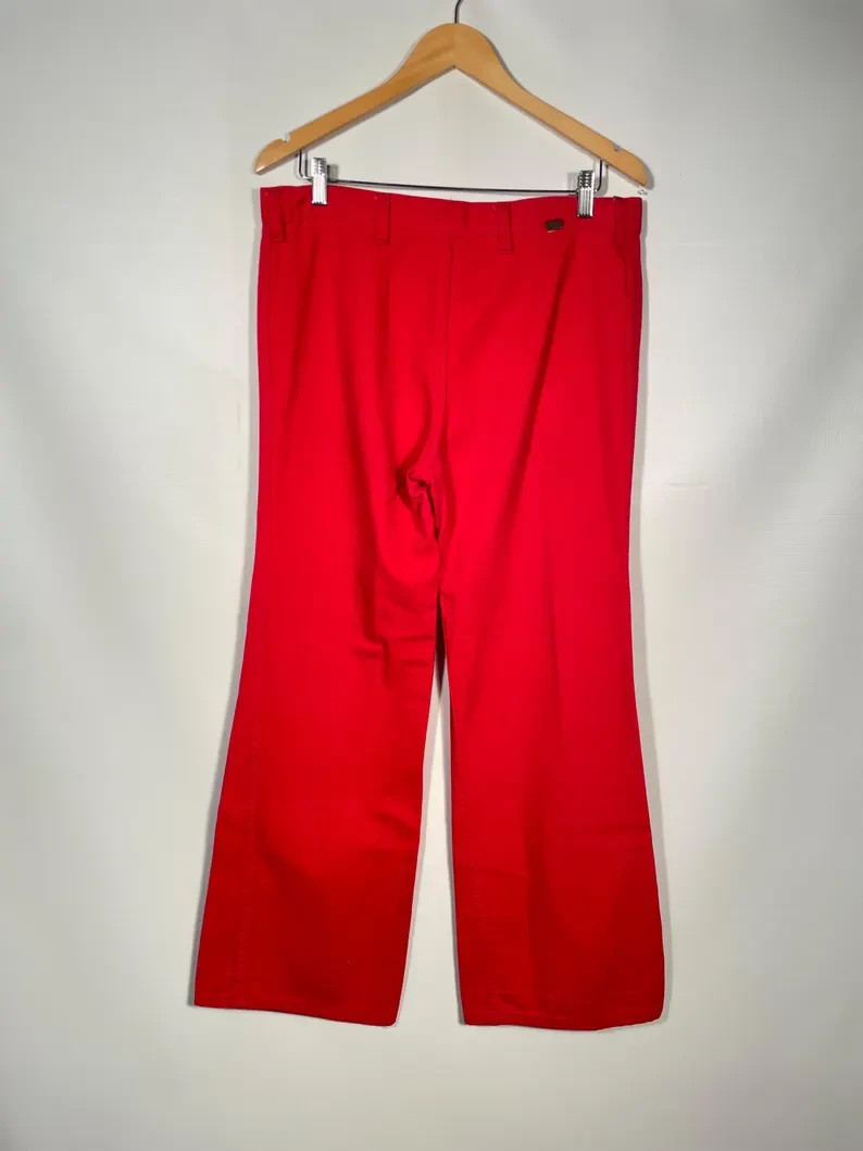 Vintage 1970s Cherry Red Denim Bell Bottoms Size L