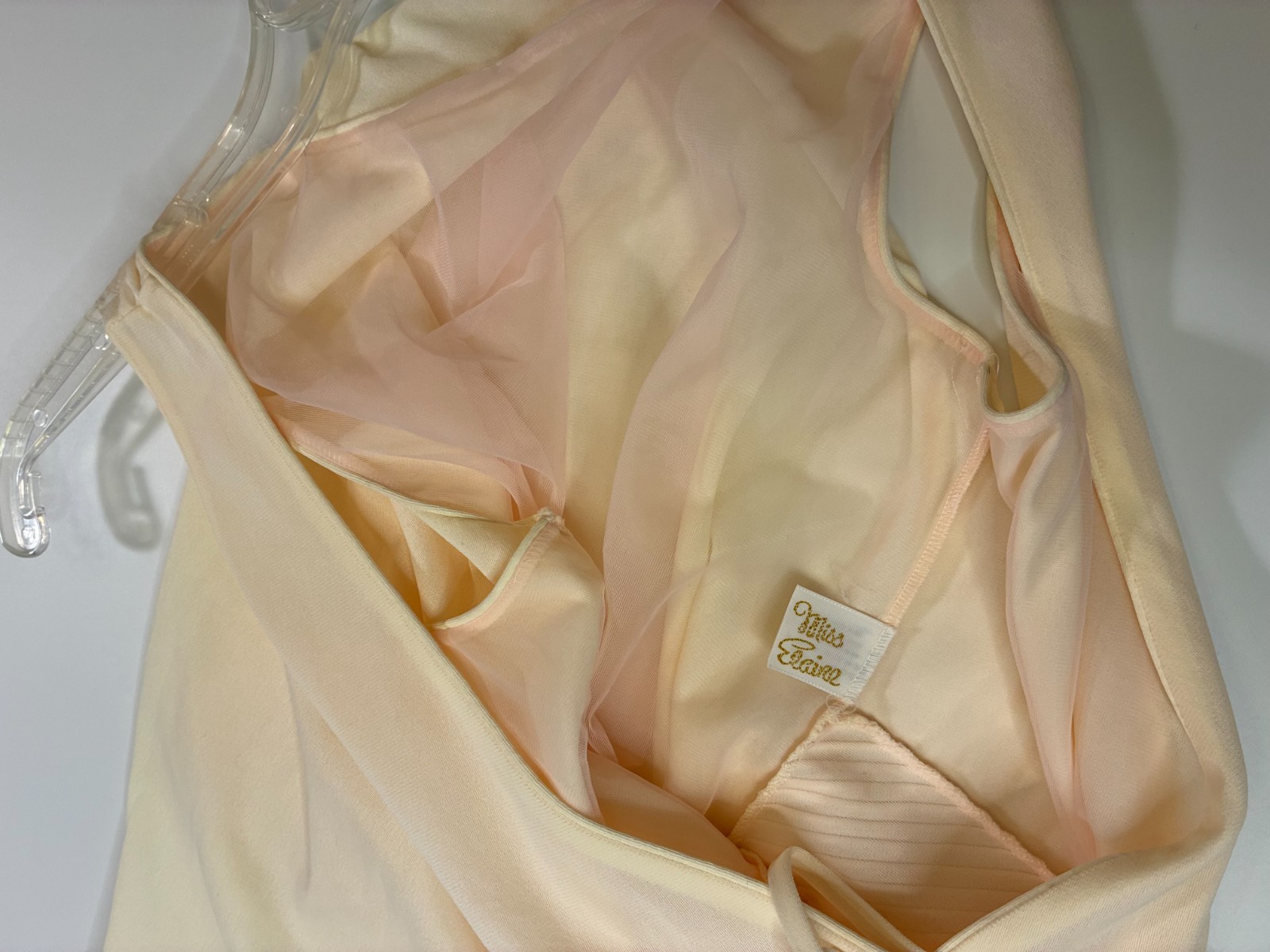 Vintage MISS ELAINE LONG GRECIAN NIGHTGOWN Small IVORY BLUSH Goddess Siren READ