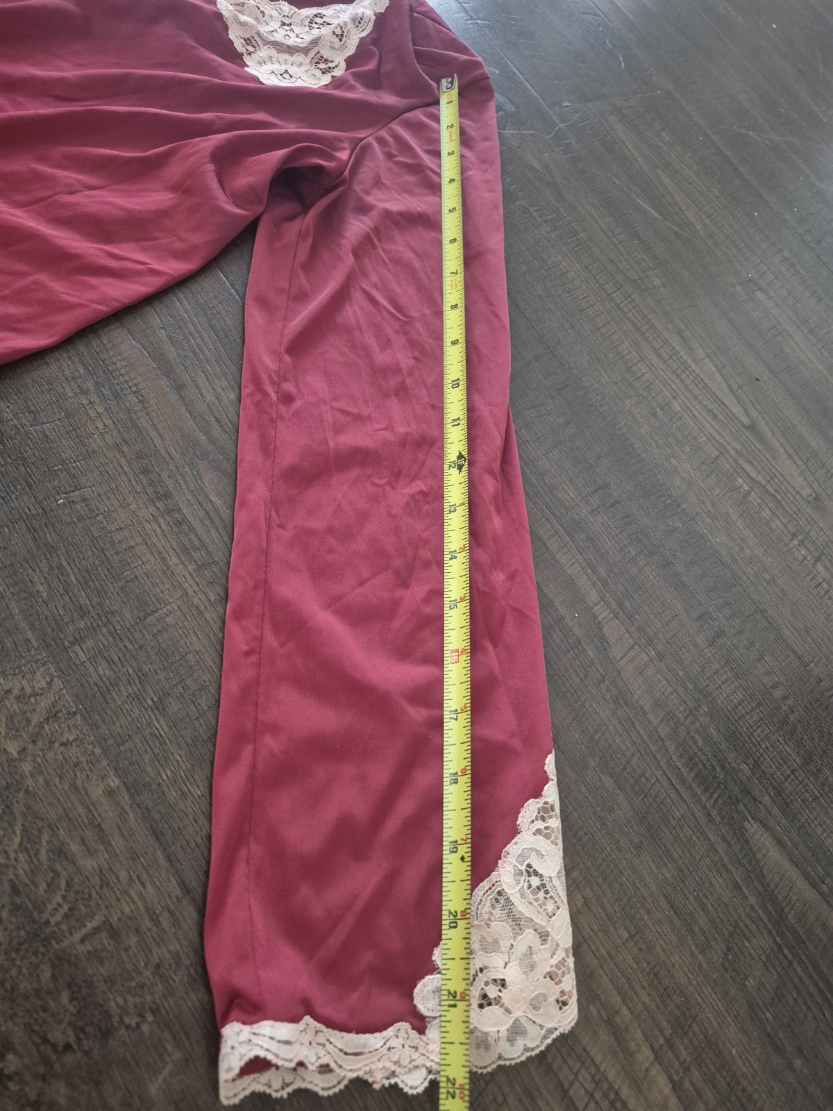Vintage Vanity Fair Nylon Pajama Set in Burgundy and Beige with Lace Trim, 30