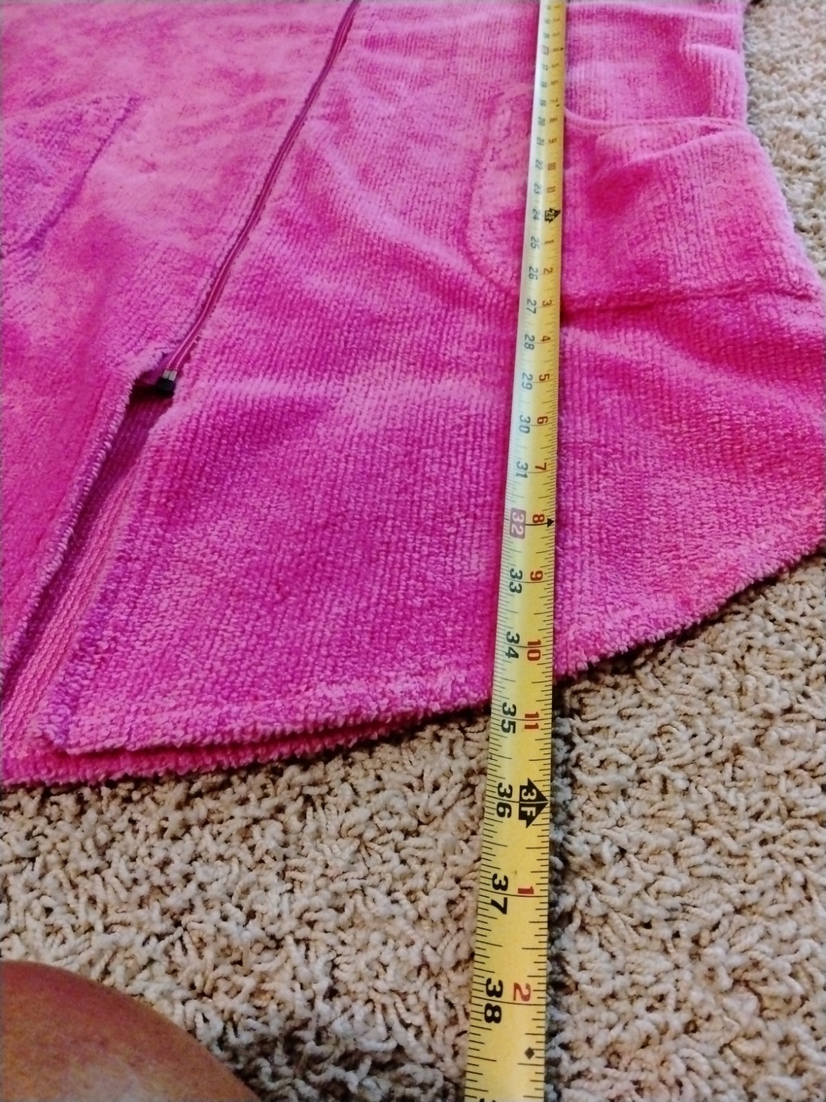 Stan Herman Pink Chenille Zip Front Robe Short With Pockets Size M/L