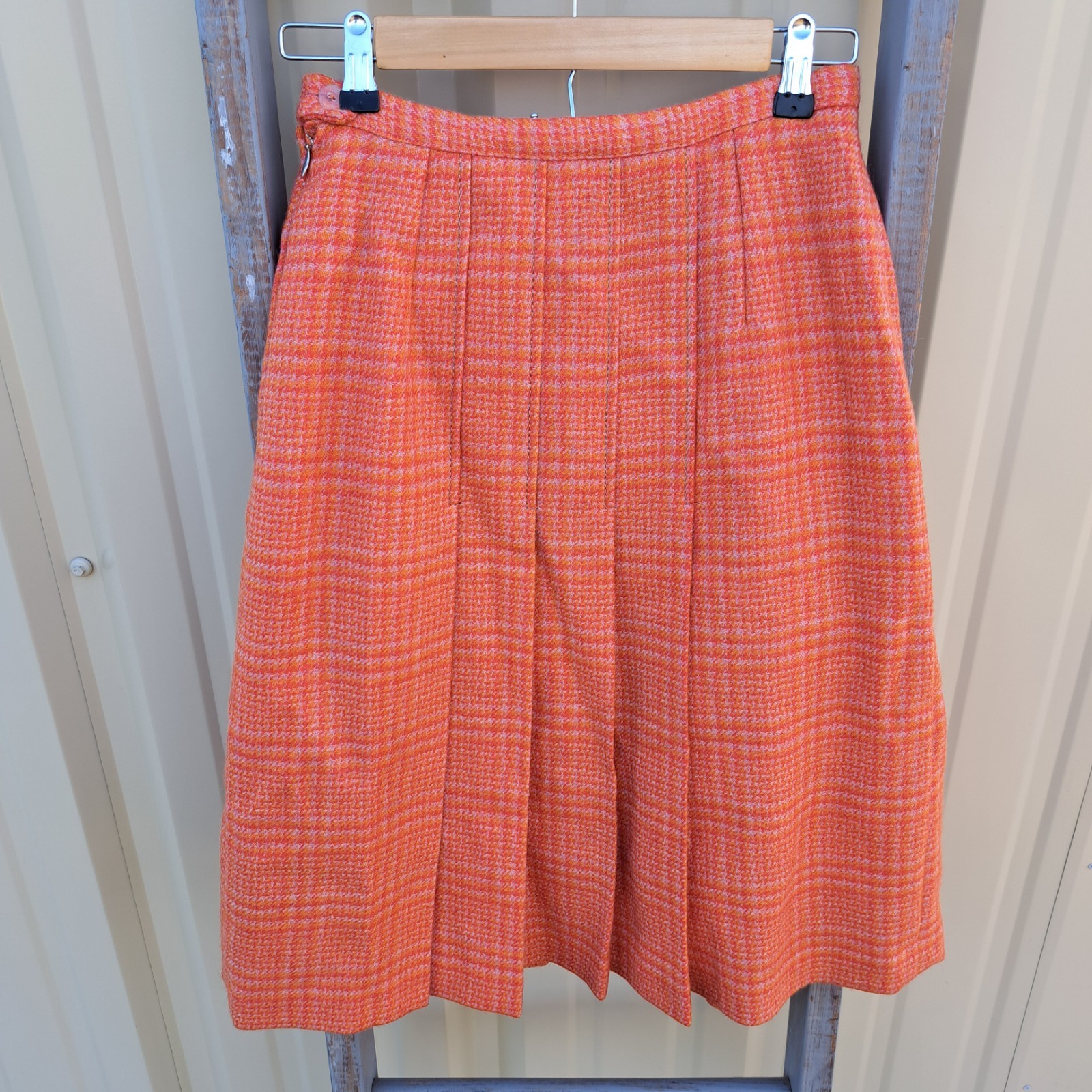 Vintage Wool Pleated Orange Preppy School Girl Skirt Size 0/2 XS 1950&rsquo;s 60&rsquo;s