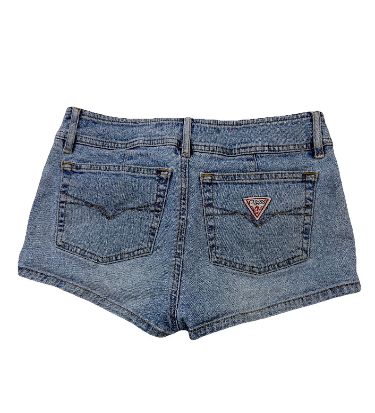 Vtg 90s Y2K Guess Low Rise Micro Mini Denim Shorts Jrs Sz 28 Stretch 26&Prime; Waist
