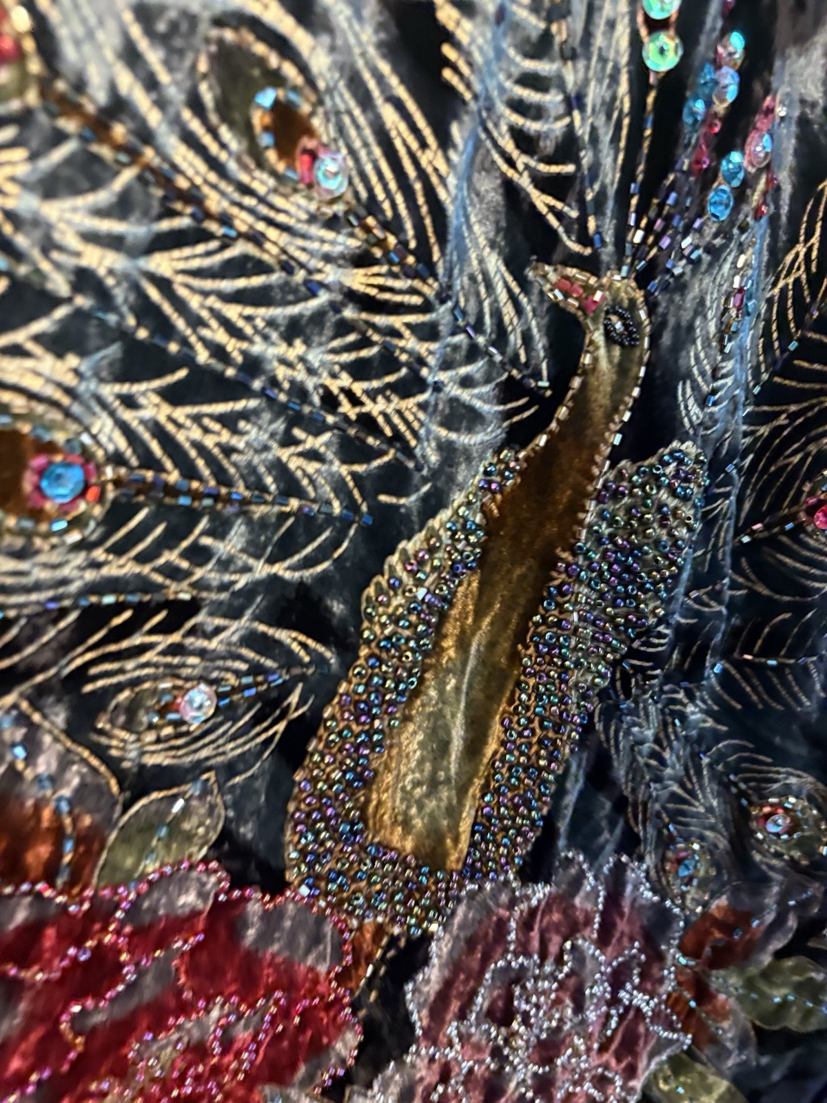 Kimono Duster Jacket Peacock Floral Velvet Beaded Burnout Coverup OS L/XL/1X/2X