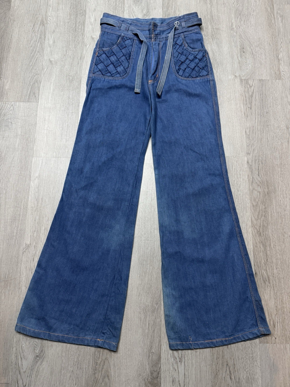 Vintage 70s n&rsquo;est ce pas? Bell Bottom Jeans Hippie size 13/14 Cargo 30×32