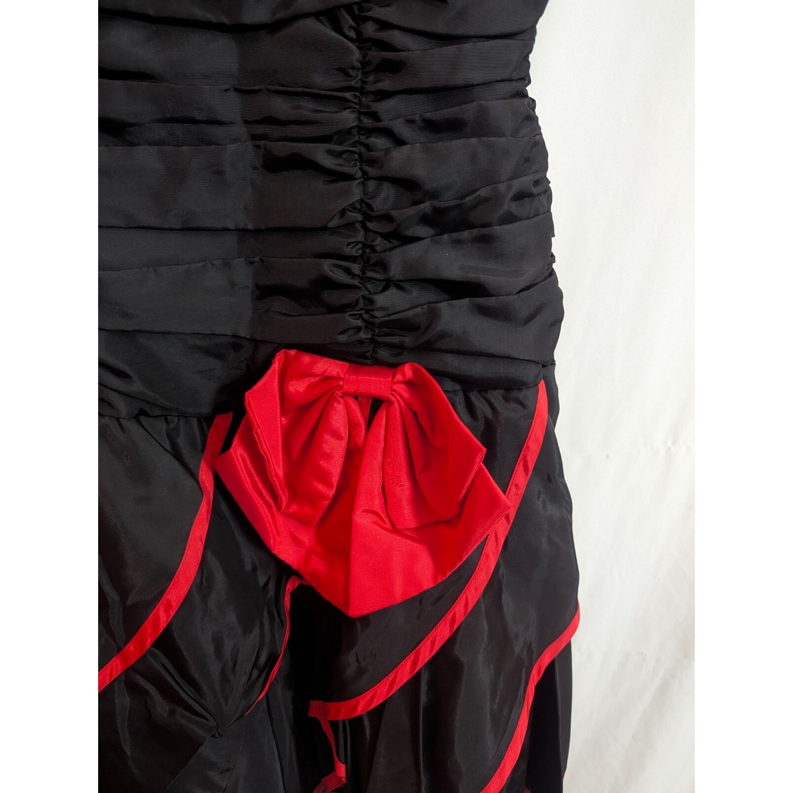 Vtg Hanna Lee Black Red Ruched Formal Dress Size 5/6 Glam Rock Goth Grunge